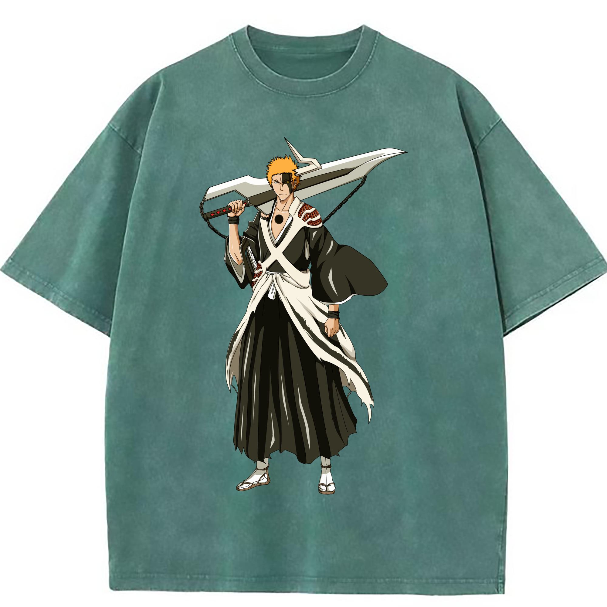 （画像用） ブリーチ 黒崎一護（くろさき いちご）BLEACH Kurosaki Ichigo 綿100% ヴィンテージ風 半袖Tシャツ（フロントプリント）